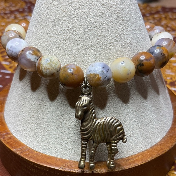 Dendritic Sage Chalcedony (8mm) with Antique Bronze Accent and Zebra Cha… - Picture 3 of 7